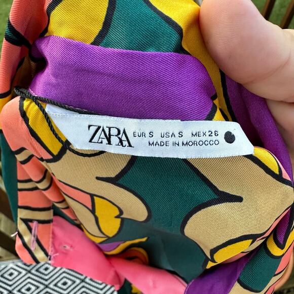 ZARA BLOGGERS FAV Printed Pocket Shirt Satin Pajama Style Colorful • 3526/781 - Picture 5 of 8